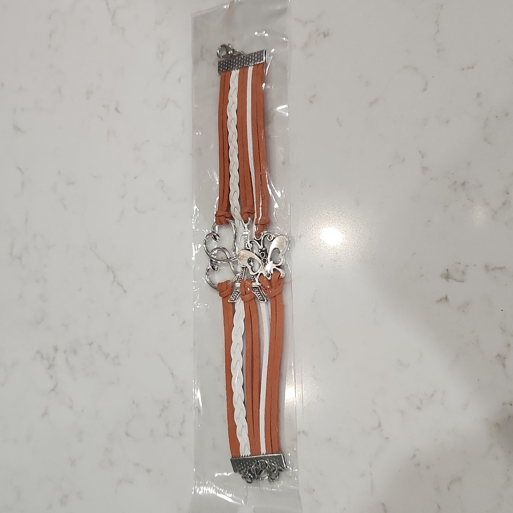 🔵 New in Package! PU Leather and Alloy Bracelet in Burnt Orange and White